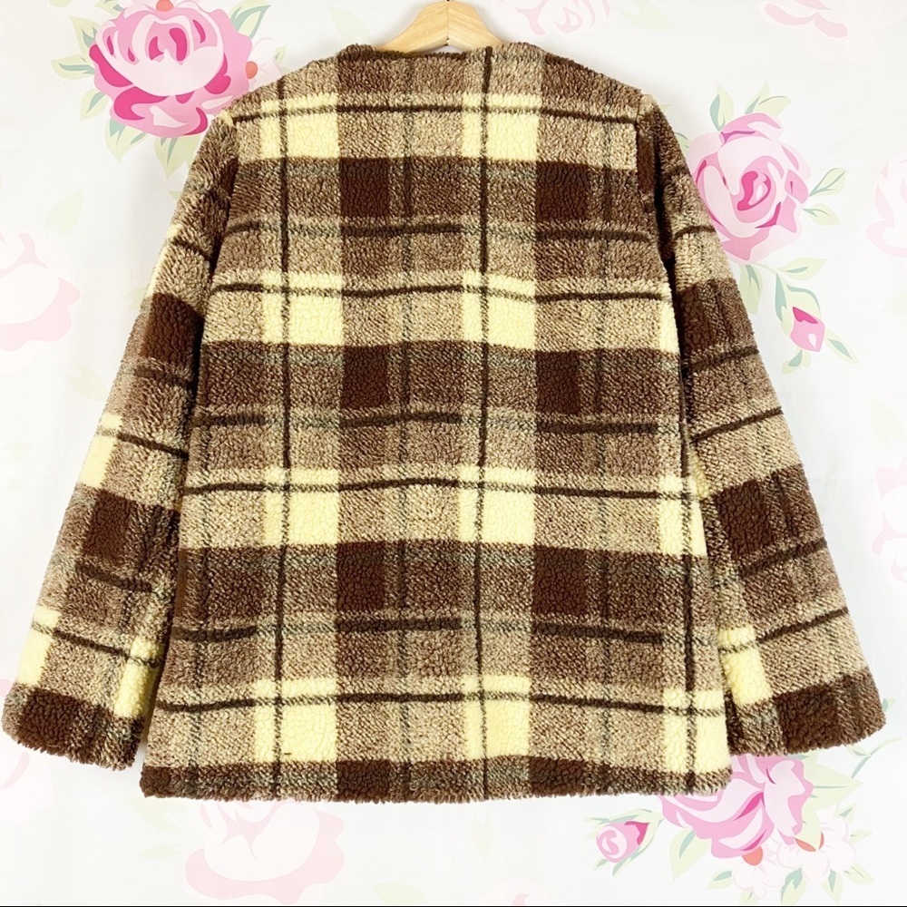 NEW Sanctuary Brown Plaid Snap Sherpa Teddy Coat M - Picture 8 of 10